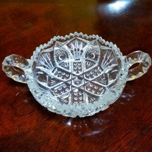 AMERICAN BRILLANT CUT CRYSTAL 2 HANDLED NAPPY DISH